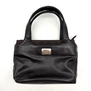 Vintage 90s ESPRIT Brown Faux Leather Double Handle Mini Clutch Purse 9x5.5"